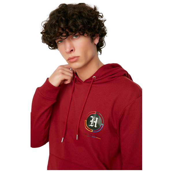 Trendyol Man Men's Licensed Men's Harry Potter Printed Regular/Normal Cut Hooded Sweatshirt - Red