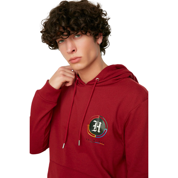 Trendyol Man Men's Licensed Men's Harry Potter Printed Regular/Normal Cut Hooded Sweatshirt - Red