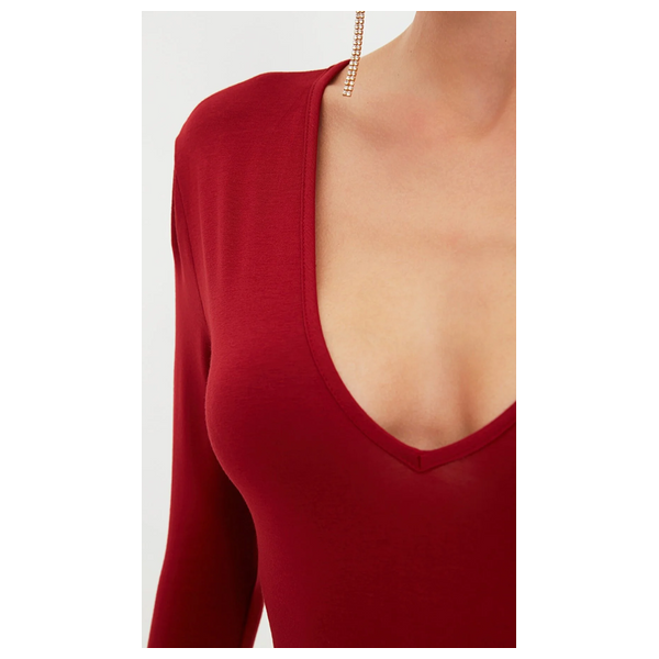 Trendyolmilla Women’s Deep V-Neck Body - Red Claret