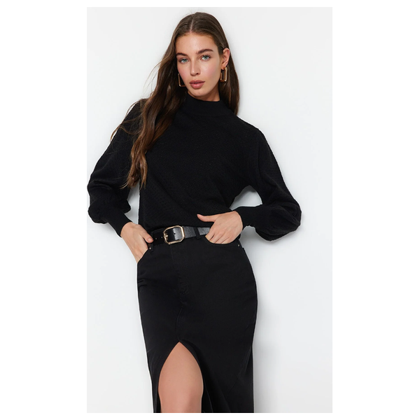 بلوزة نسائية ياقة عالية ترينديول ميلا - اسود