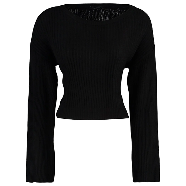 Trendyolmilla Women’s Crop Spanish Sleeve Knitwear Sweater - Black