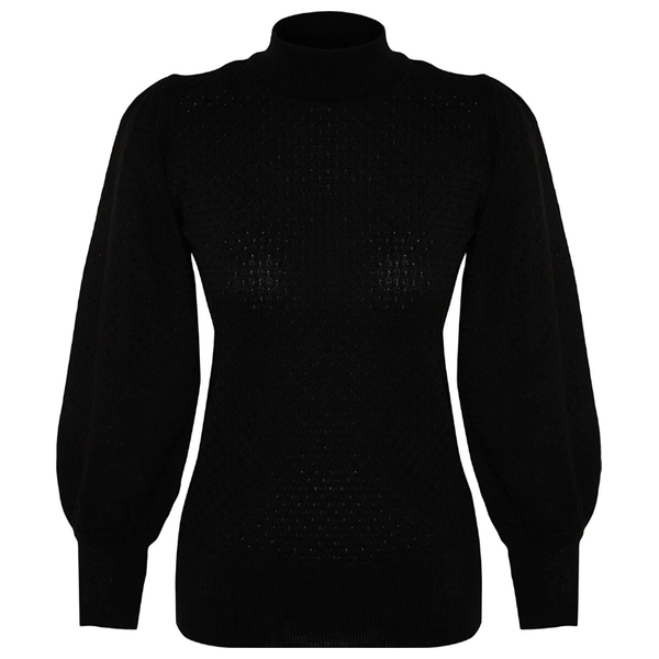 بلوزة نسائية ياقة عالية ترينديول ميلا - اسود