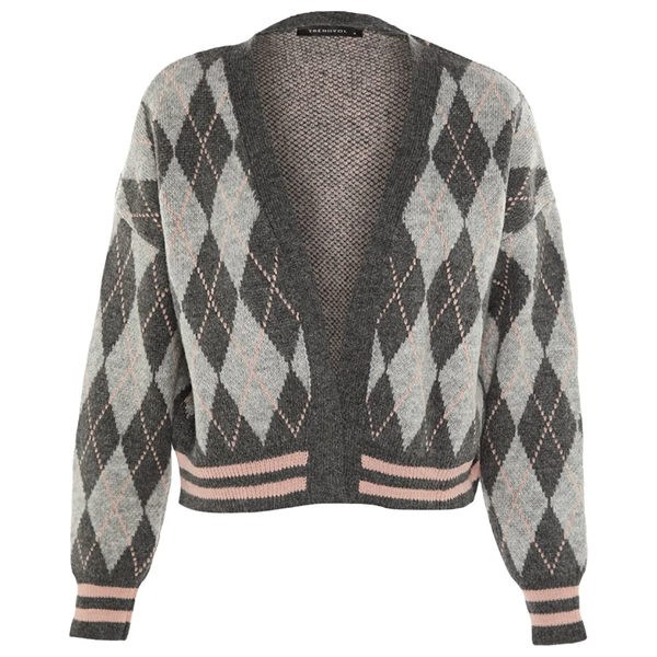 Trendyolmilla Women’s Wide Fit Soft Textured Diamond Patterned Knitwear - Gray