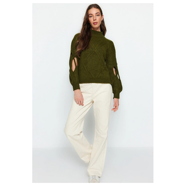 كنزة نسائي قبة عالية ترينديول ميلا - خاكي