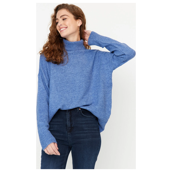 بلوزة نسائية ذات ياقة عالية ترينديول ميلا - ازرق