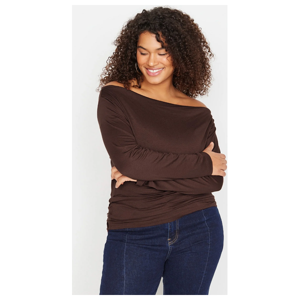 ترينديول كيرف كنزة بدون ياقة - بني