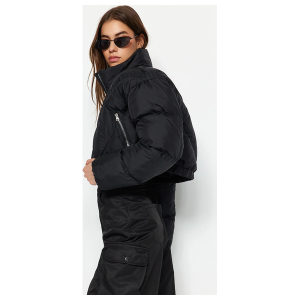 Trendyolmilla Women's Water Repellent Crop Puffer Jacket - Black