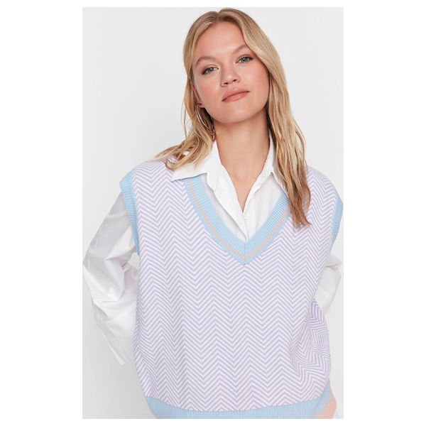 كنزة نسائي قبة V بدون اكمام ترينديول ميلا - ازرق