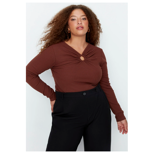 Trendyol Curve Knitted Blouse - Brown