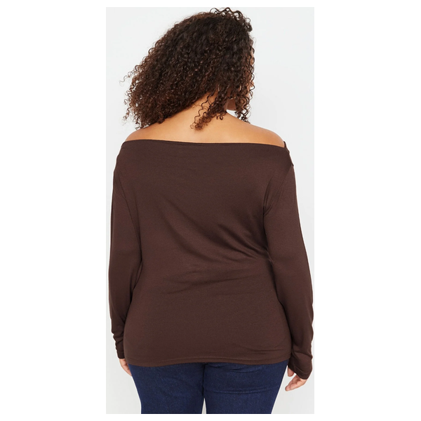 ترينديول كيرف كنزة بدون ياقة - بني