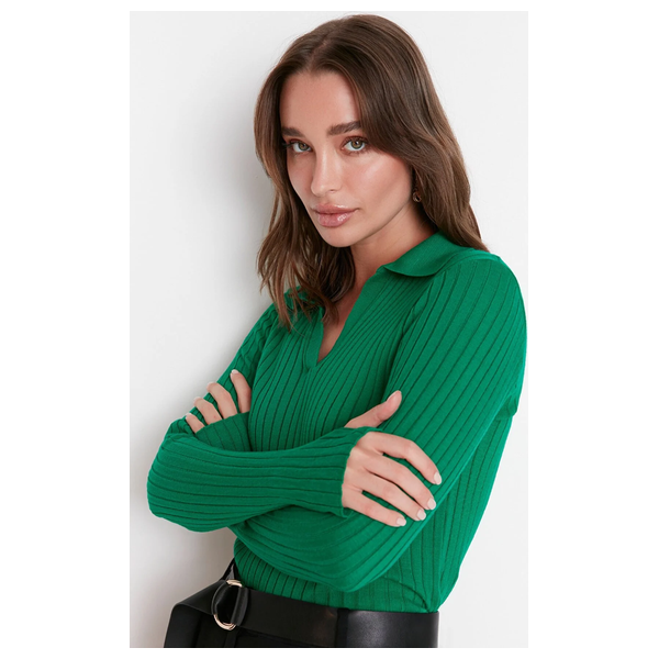 Trendyolmilla Polo Neck Knitwear Sweater - Green