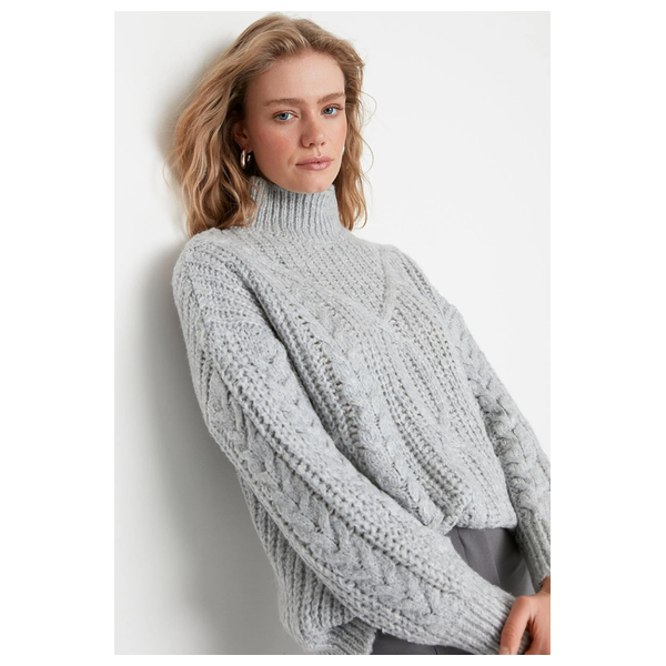 Trendyolmilla Women’s Soft Textured High Collar Knitwear Sweater - Gray