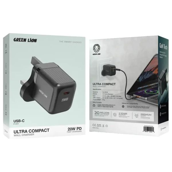  شاحن جداري كرين ليون - بقوة 20 واط - يو اس بي سي - اسود 