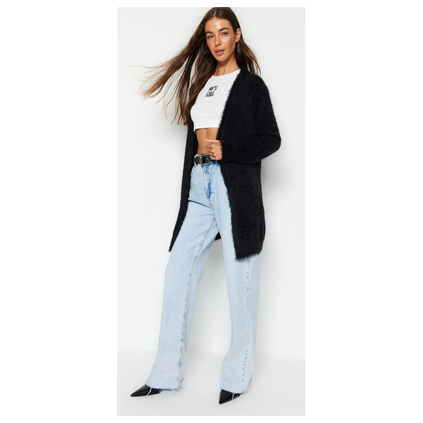 Trendyolmilla Shaggy Knitwear Cardigan - Black 