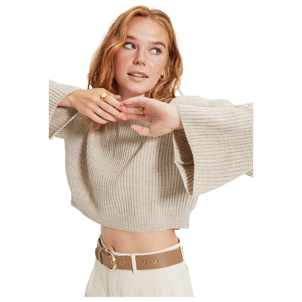 Trendyolmilla Women’s Crop Spanish Sleeve Knitwear Sweater