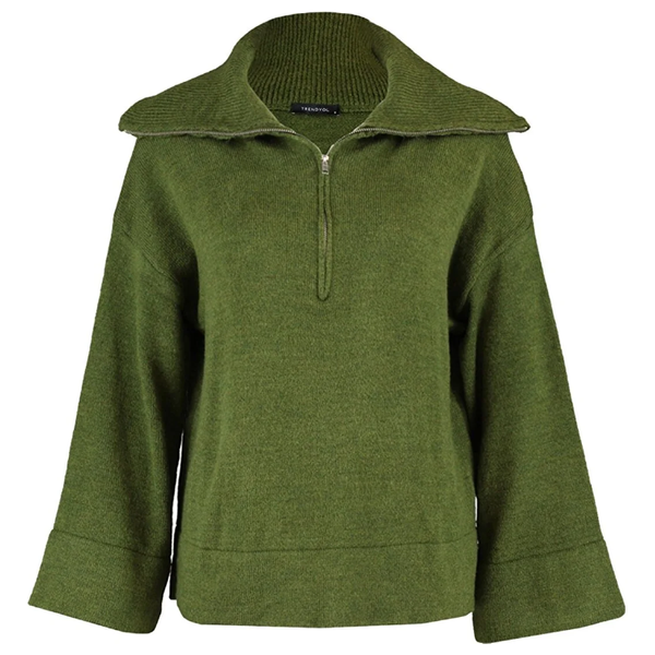 بلوزة نسائية ذات ياقة عالية ترينديول ميلا - خاكي