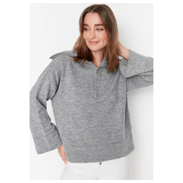 Trendyolmilla Women’s Wide Fit Soft Textured Basic Knitwear Sweater - Gray