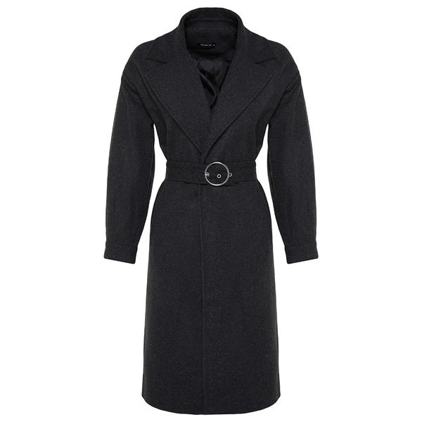 Trendyolmilla Women’s Round Belt Long Wool Cashmere Coat - Black
