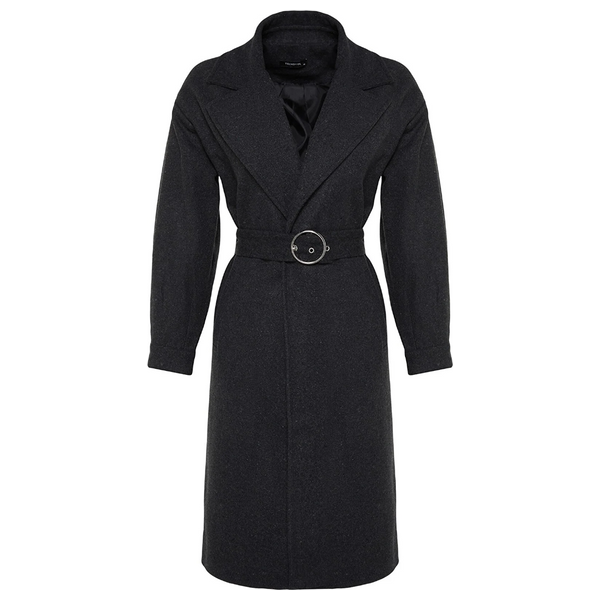 Trendyolmilla Women’s Round Belt Long Wool Cashmere Coat - Black