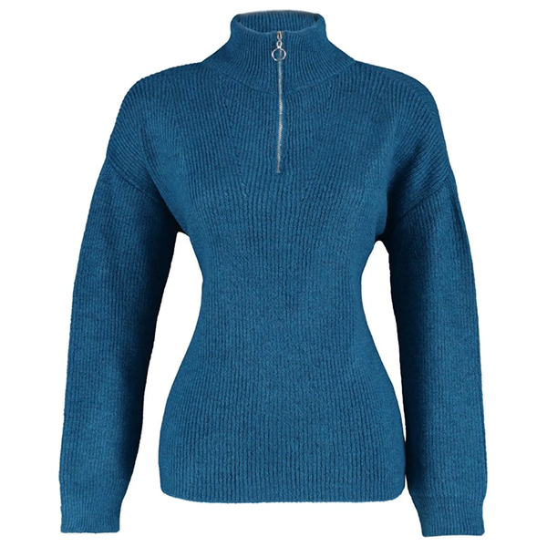 Trendyolmilla Women’s Soft Textured Zippered Knitwear Sweater - Blue