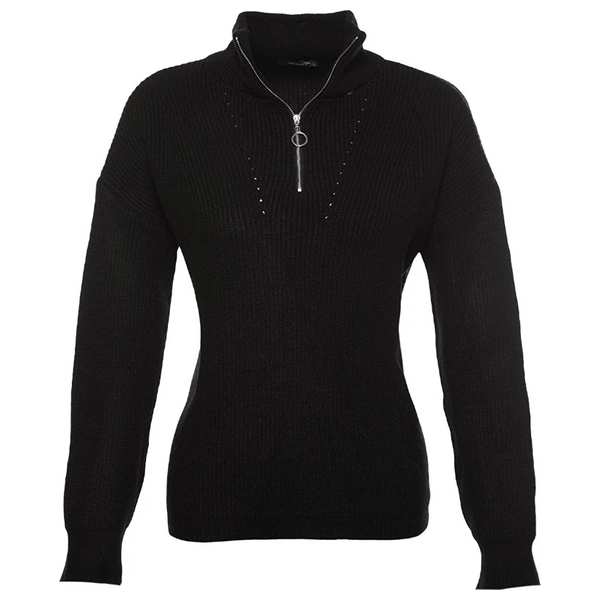 بلوزة نسائية مع سحاب ترينديول ميلا - اسود