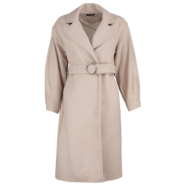 Trendyolmilla Women’s Round Belt Long Wool Cashmere Coat - Beige