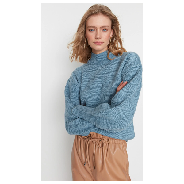 بلوزة نسائية قبة عالية ترينديول ميلا - ازرق