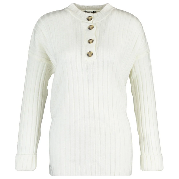 بلوزة  ترينديول موديست باكمام طويلة وياقة عالية للنساء - ابيض