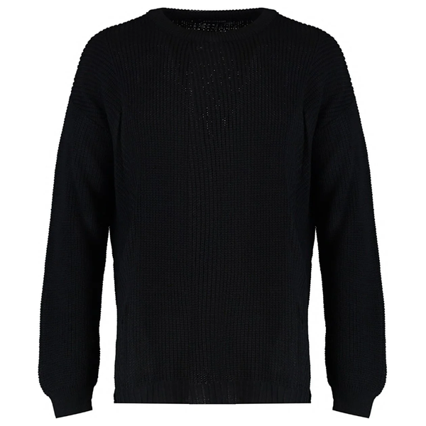 Trendyol Man Men's Oversize Fit Wide Fit Crew Neck Slit Knitwear Sweater - Black