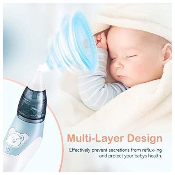 بوباكير منظف أنف كهربائي ومزيل شمع الأذن مع  شفط مخاط قابلة لإعادة الاستخدام للأطفال حديثي الولادة والأطفال الصغار والرضع - 4 فوهات
