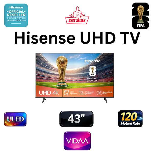  شاشة هايسنس 43-إنش فئة A61Q - سمارت - 4K UHD - LED - 60 هرتز- أسود 