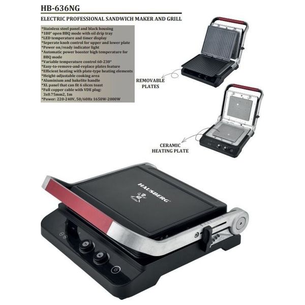  HAUSBERG HB-636NG - Sandwich Maker - Black Titanium 