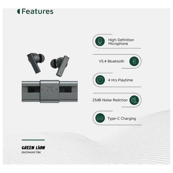  GREEN LION - Bluetooth Headphone In Ear - Bluetooth 5.4 - 320 mAh - Black 