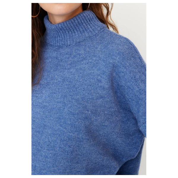 بلوزة نسائية ذات ياقة عالية ترينديول ميلا - ازرق