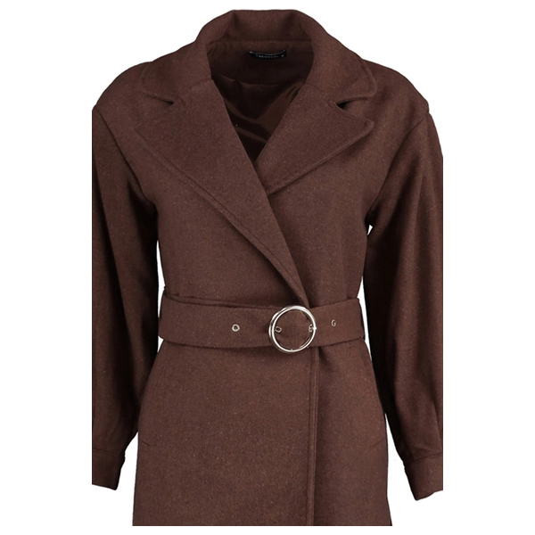 جاكيت نسائي ترينديول ميلا صوف وكشمير طويل - بني