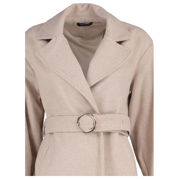 Trendyolmilla Women’s Round Belt Long Wool Cashmere Coat - Beige