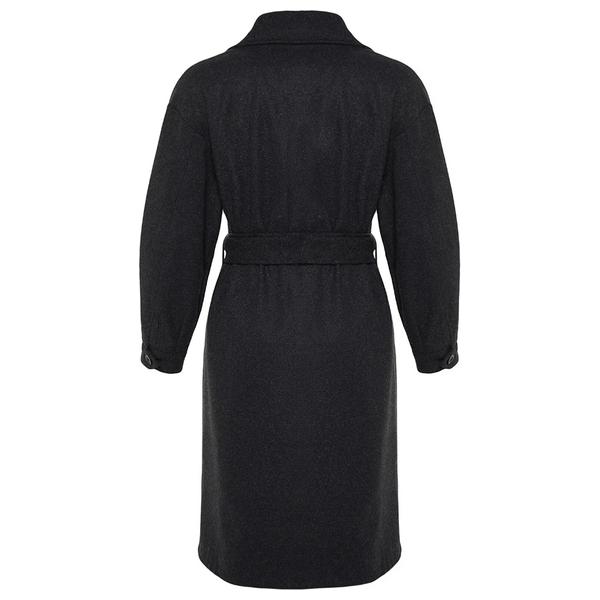 Trendyolmilla Women’s Round Belt Long Wool Cashmere Coat - Black