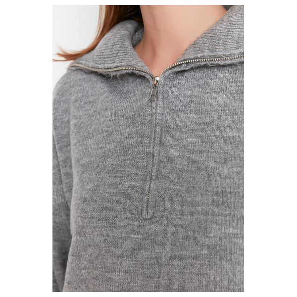 Trendyolmilla Women’s Wide Fit Soft Textured Basic Knitwear Sweater - Gray