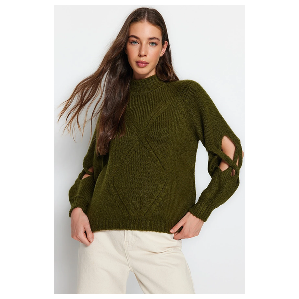 بلوزة نسائي ياقة عالية ترينديول ميلا - خاكي