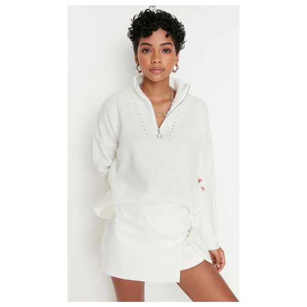 بلوزة نسائية مع سحاب ترينديول ميلا - ابيض