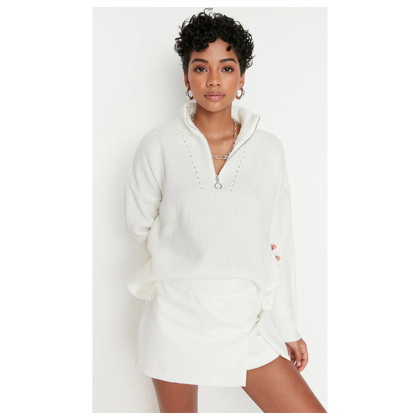 بلوزة نسائية مع سحاب ترينديول ميلا - ابيض