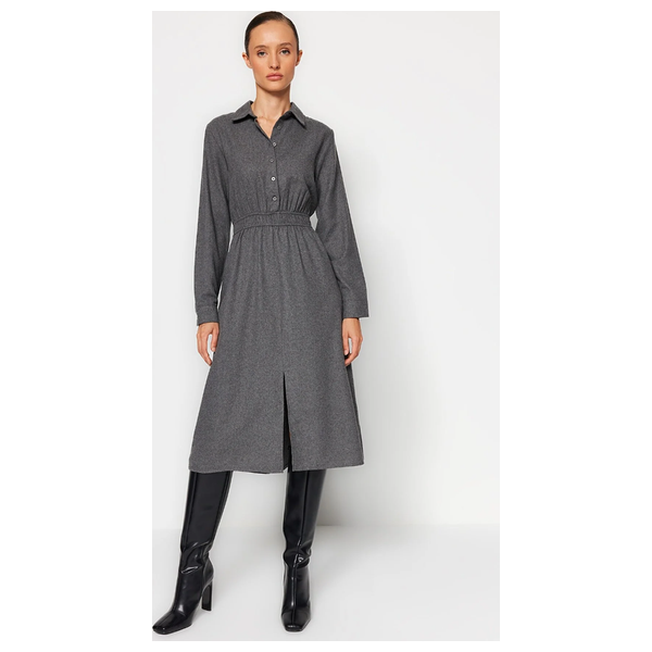 فستان نسائي ترينديول ميلا قبة قميص - رمادي غامق