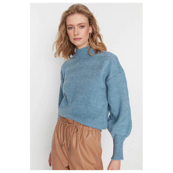 بلوزة نسائية قبة عالية ترينديول ميلا - ازرق