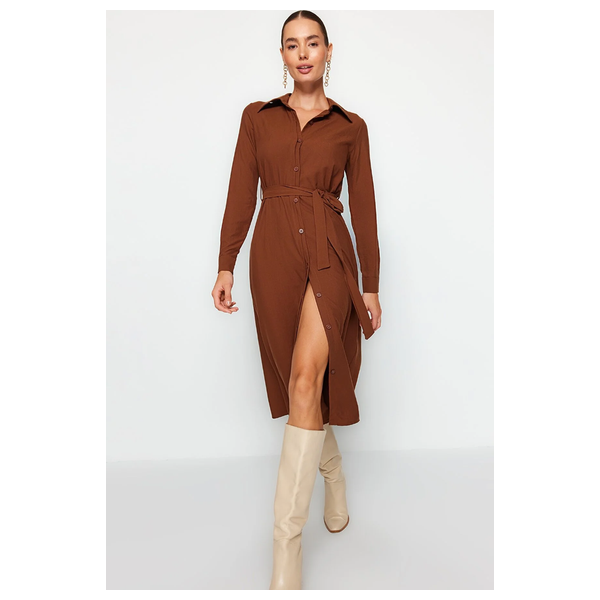 فستان نسائي ترينديول ميلا قبة قميص - بني