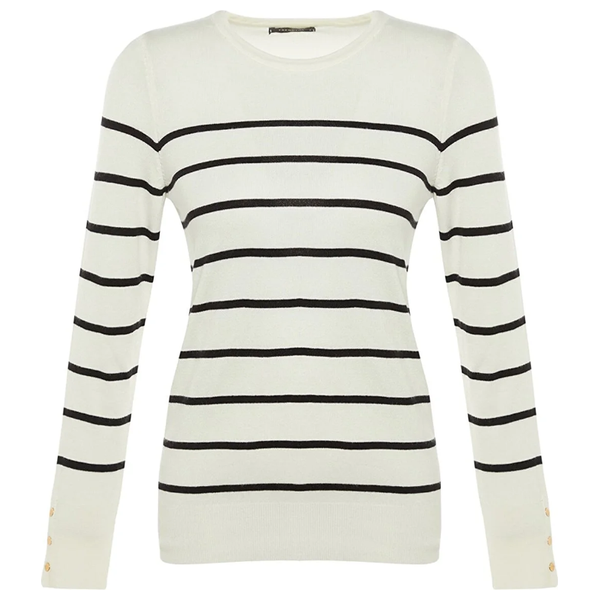 Trendyolmilla Women’s Premium Yarn/Special Yarn Striped Knitwear Sweater - White