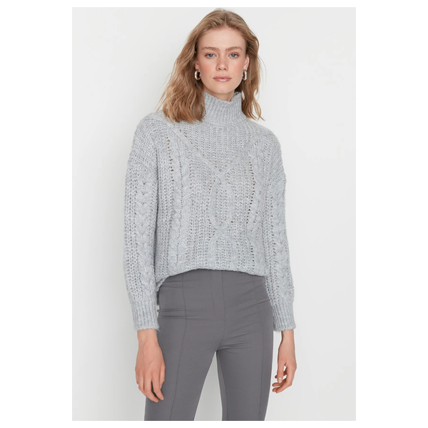 Trendyolmilla Women’s Soft Textured High Collar Knitwear Sweater - Gray