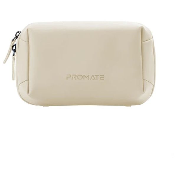 Promate Velvena Mini Tech Accessories Organizer Pouch - Multi Functional & Water-Resistant - Beige