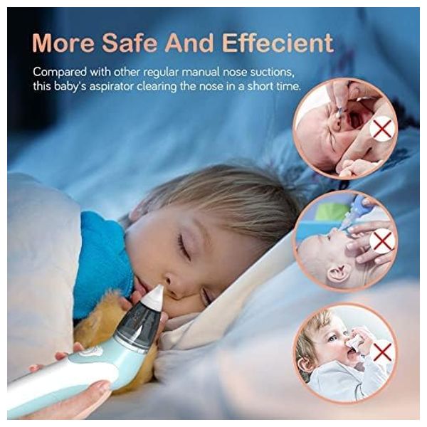 بوباكير منظف أنف كهربائي ومزيل شمع الأذن مع  شفط مخاط قابلة لإعادة الاستخدام للأطفال حديثي الولادة والأطفال الصغار والرضع - 4 فوهات