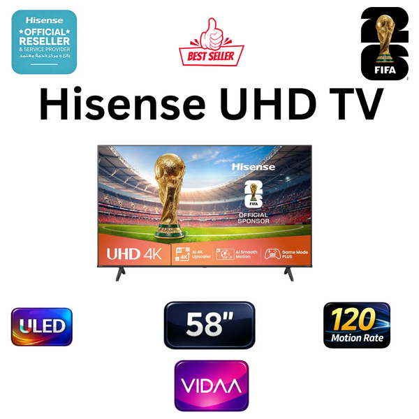  شاشة هايسنس - 58 انش - 4K - UHD - نظام فيدا - 60 هيرتز - A61Q - اسود 