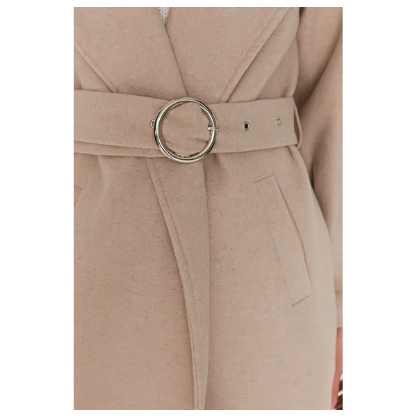 Trendyolmilla Women’s Round Belt Long Wool Cashmere Coat - Beige